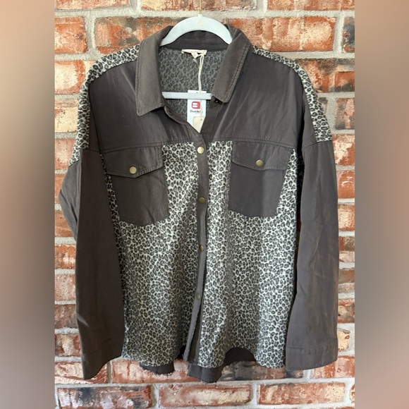 Buckle mystree pieced leopard denim Jacket - Picture 2 of 9